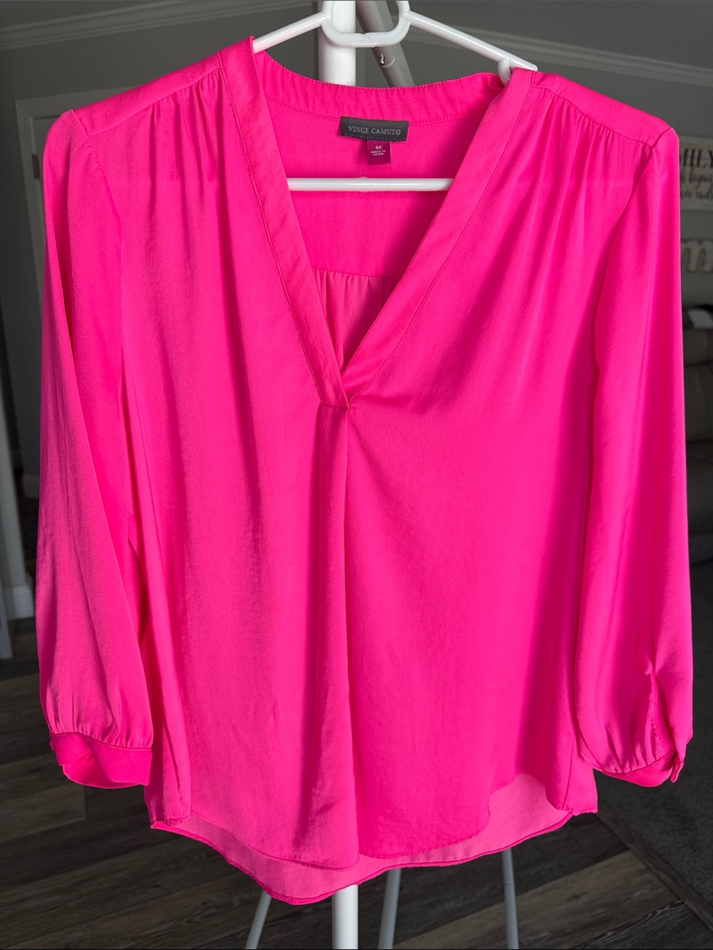 Vince Camuto Bright Hot Pink V-Neck Blouse